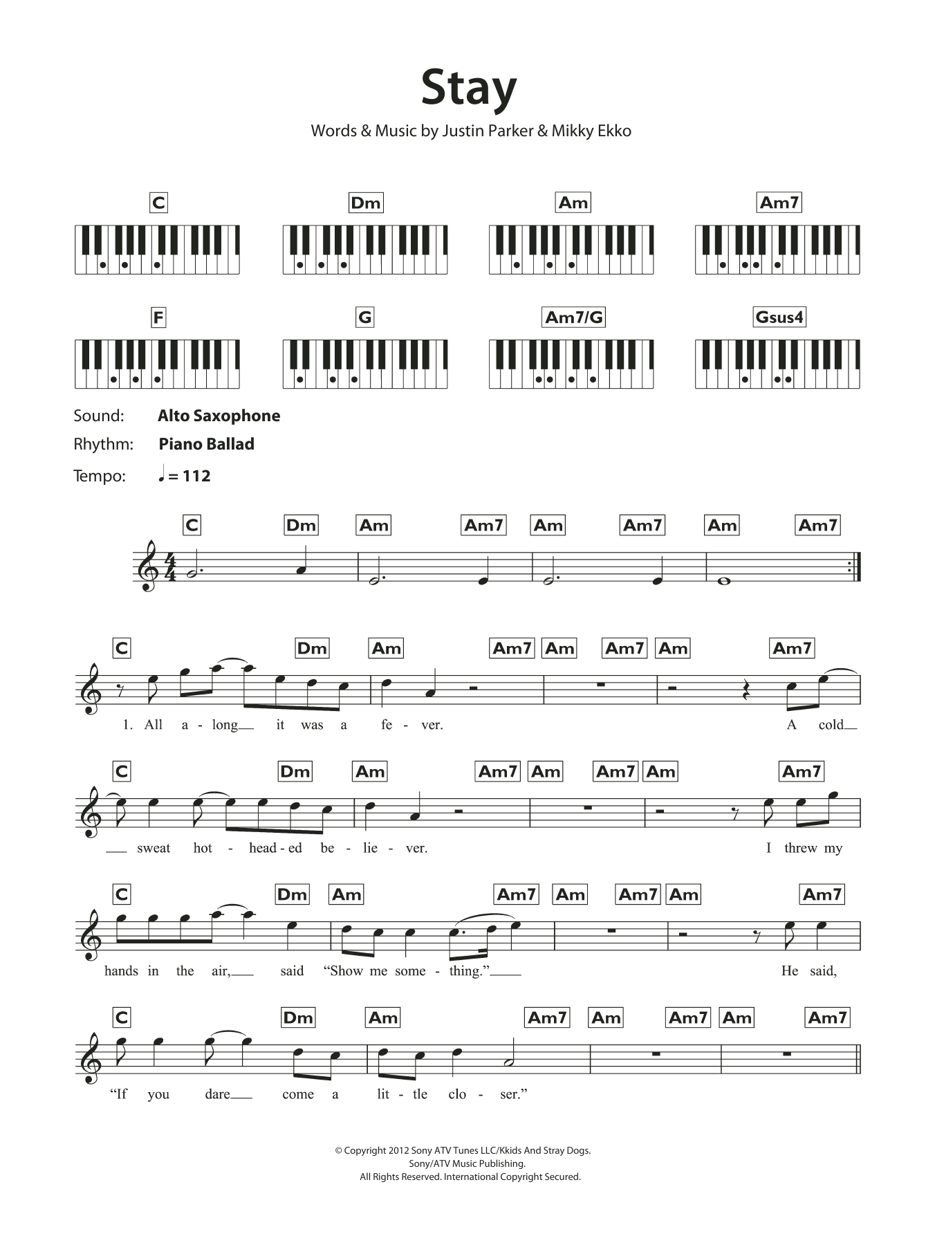 Stay By Rihanna Sheet Music For Piano Chords Lyrics At Sheet Music Direct
