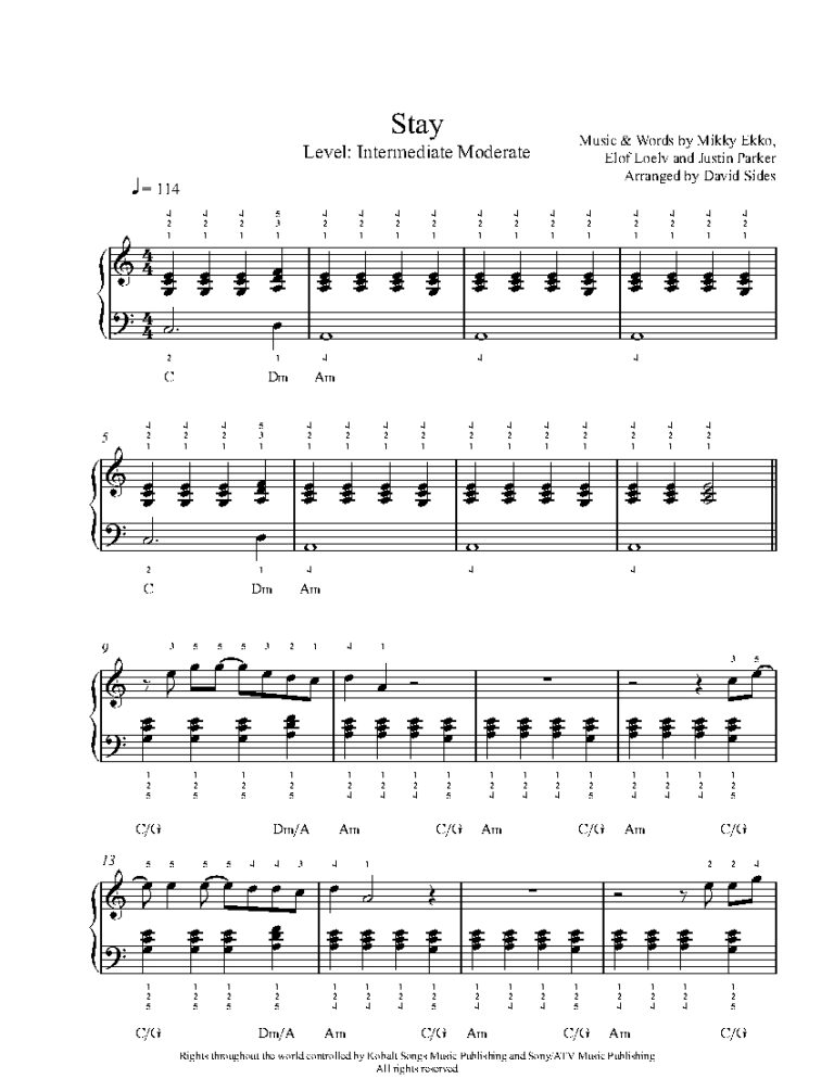 Stay By Rihanna Sheet Music Lesson Intermediate Level