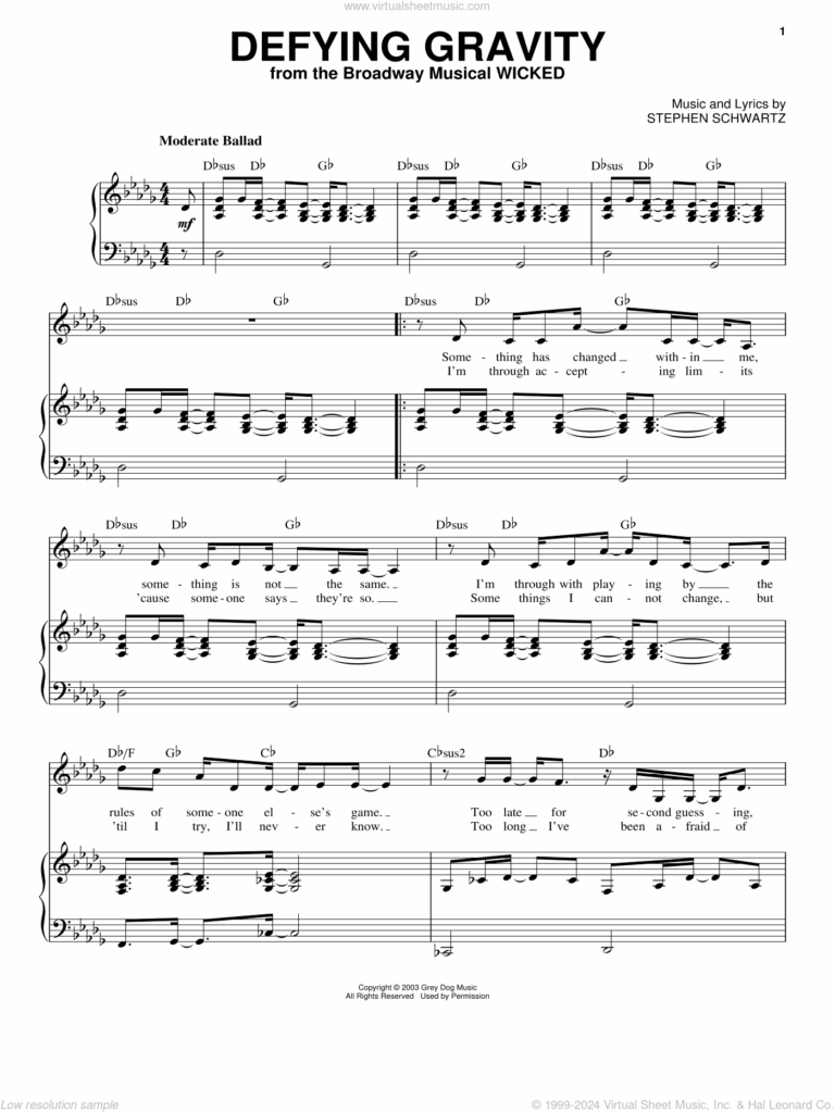 Stephen Schwartz Defying Gravity from Wicked Sheet Music For Voice And Piano