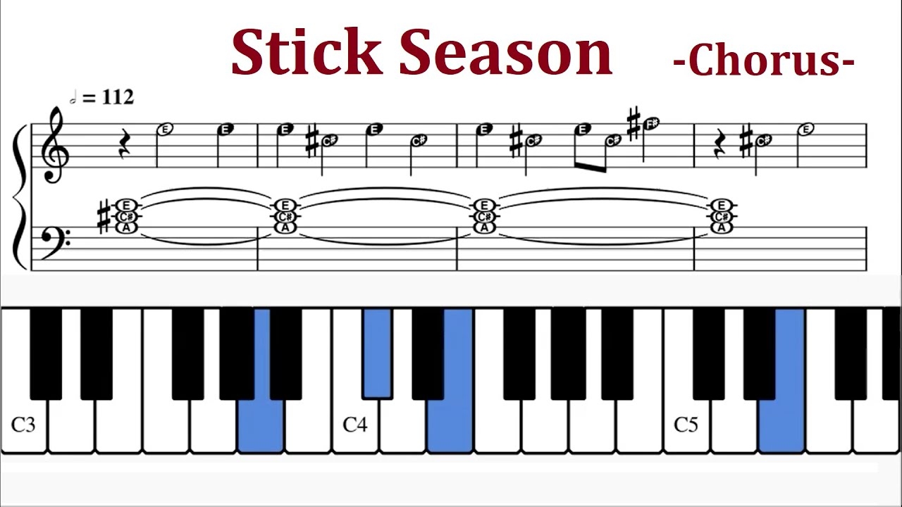 Stick Season Chorus Easy Piano Sheet Music With Letters Then Notes Tutorial Slow YouTube