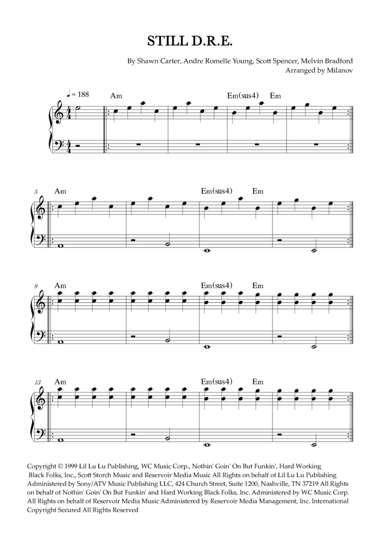 Still D r e arr Milanov By Dr Dre Sheet Music For Easy Piano At Sheet Music Direct