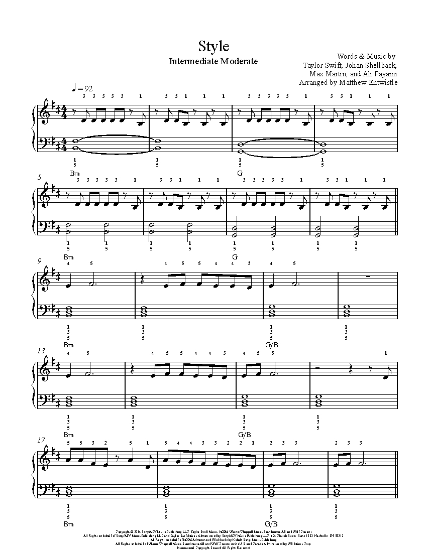 Style By Taylor Swift Sheet Music Lesson Intermediate Level Style By Taylor Swift Sheet Music Lesson Intermediate Level