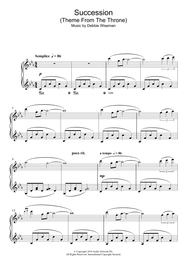 Succession Theme From The Throne By Debbie Wiseman Sheet Music For Piano Solo At Sheet Music Direct