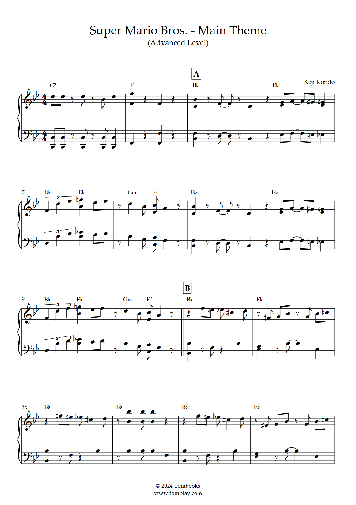 super mario piano sheet music