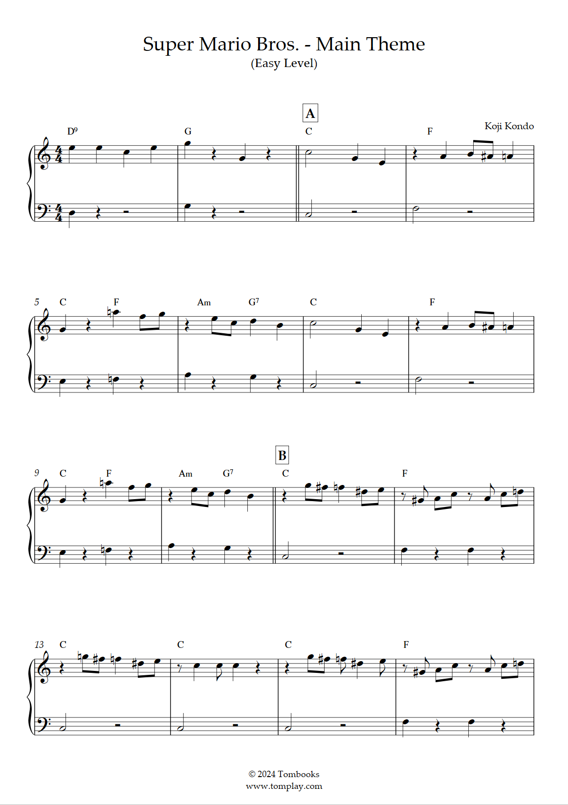 Super Mario Bros Main Theme Easy Level With Orchestra Koji Kondo Piano Sheet Music