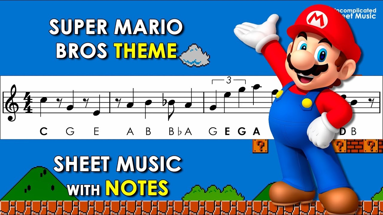 Super Mario Bros Sheet Music With Easy Notes For Recorder Violin Piano Backing Track YouTube