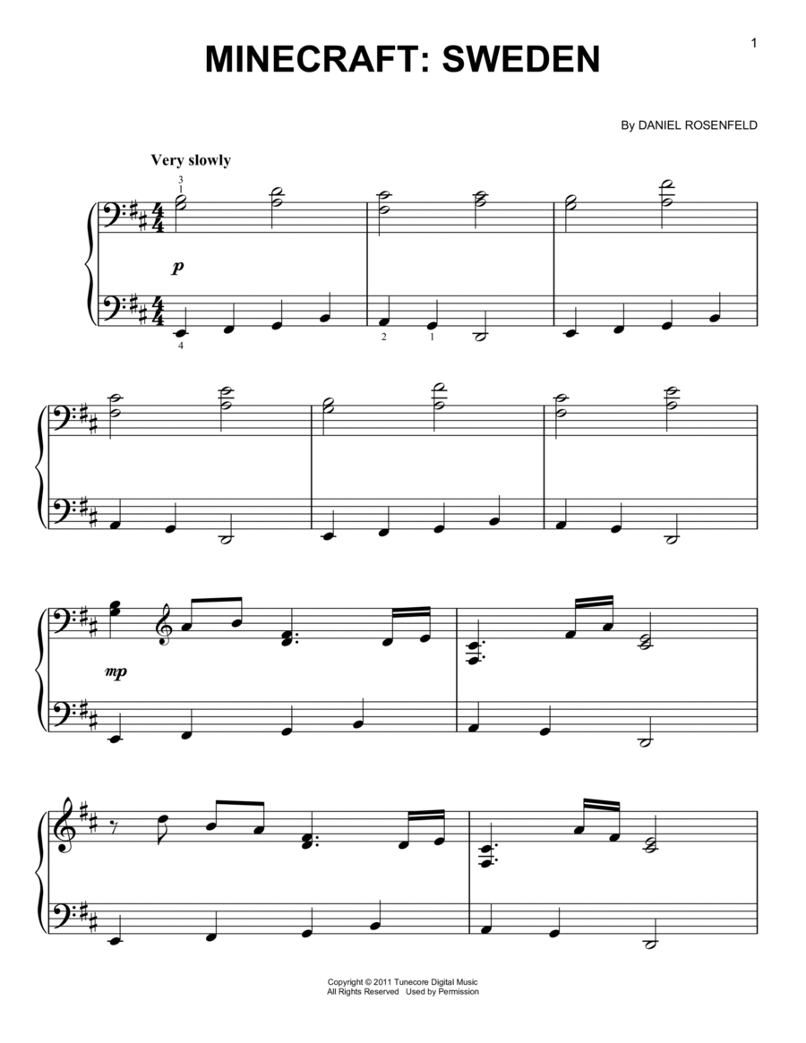 minecraft music piano sheet music