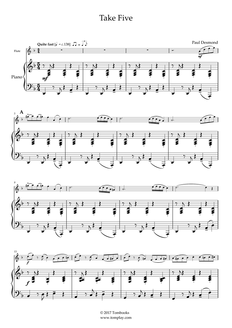 take five piano sheet music