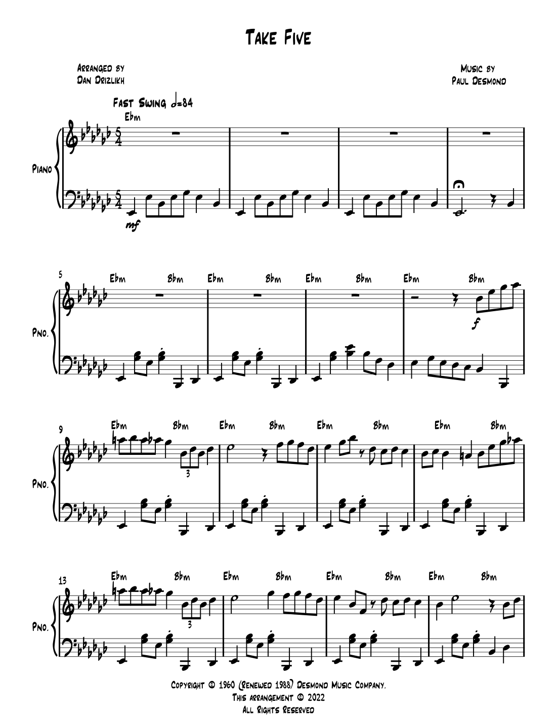 piano sheet music take five