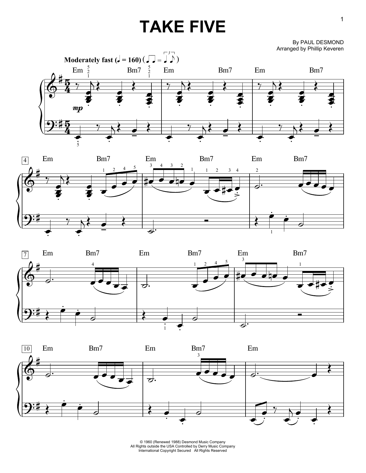 Take Five arr Phillip Keveren By Paul Desmond Sheet Music For Easy Piano At Sheet Music Direct
