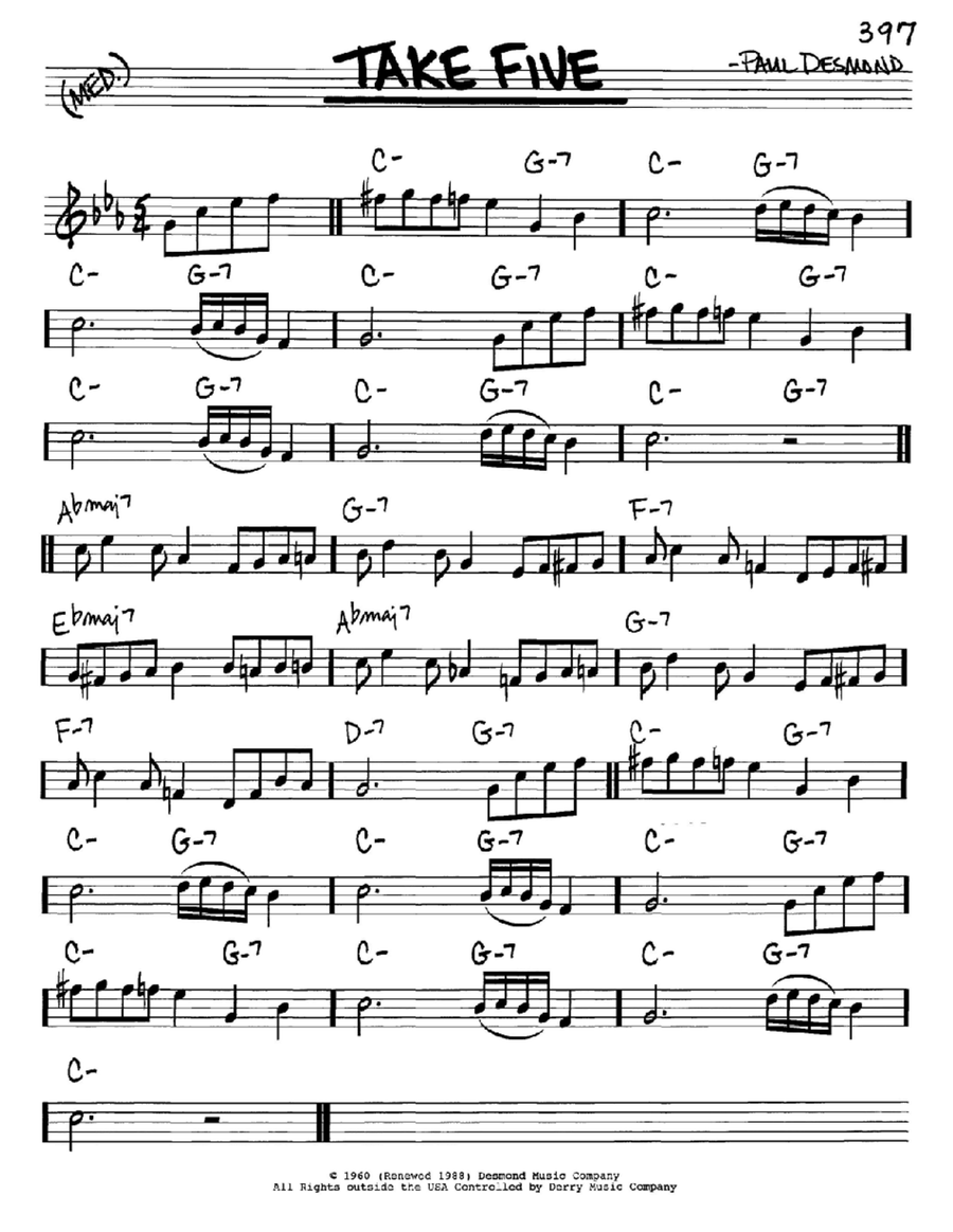 Take Five By Dave Brubeck Piano E Flat Instrument Digital Sheet Music Sheet Music Plus