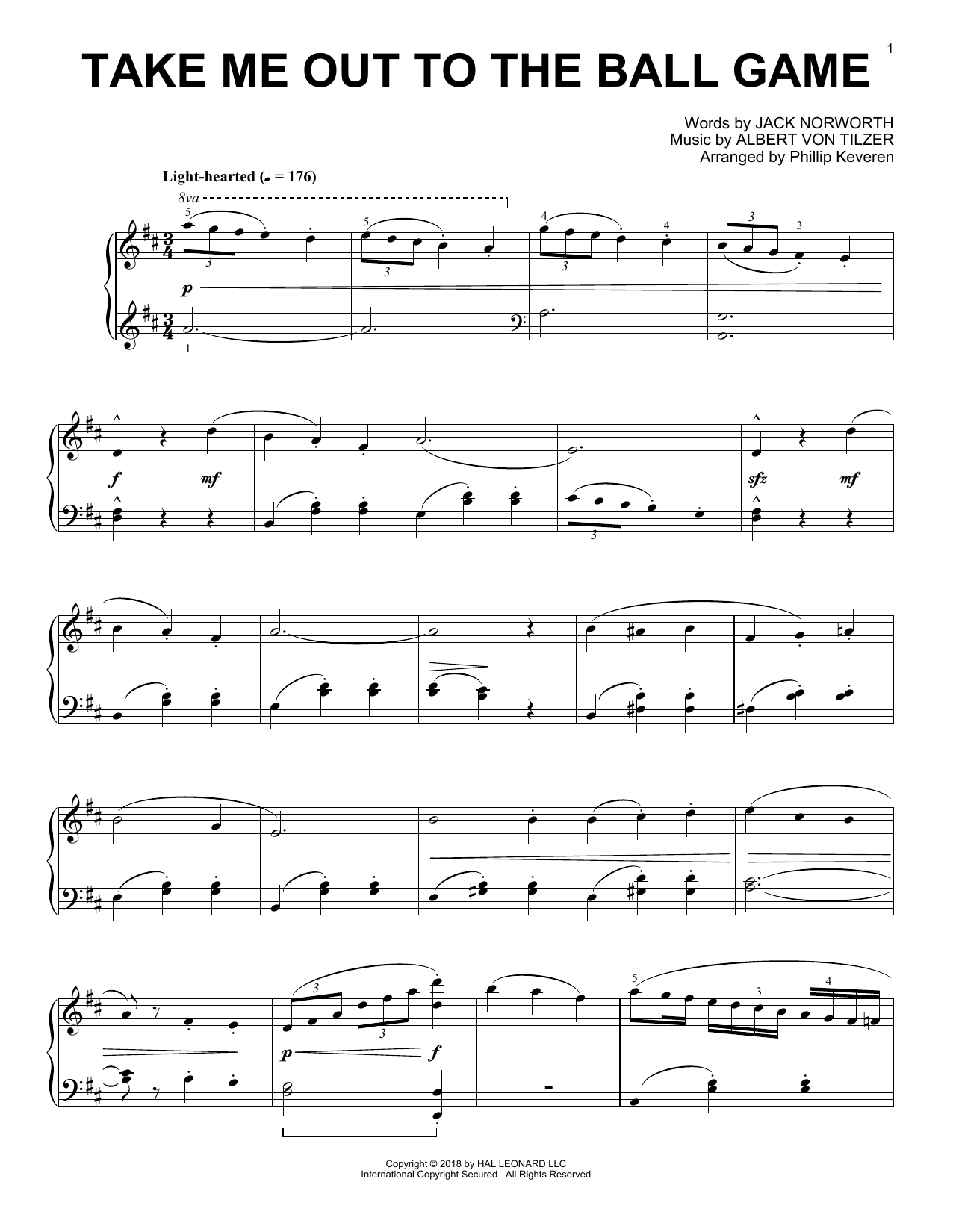 take me out to the ball game piano sheet music