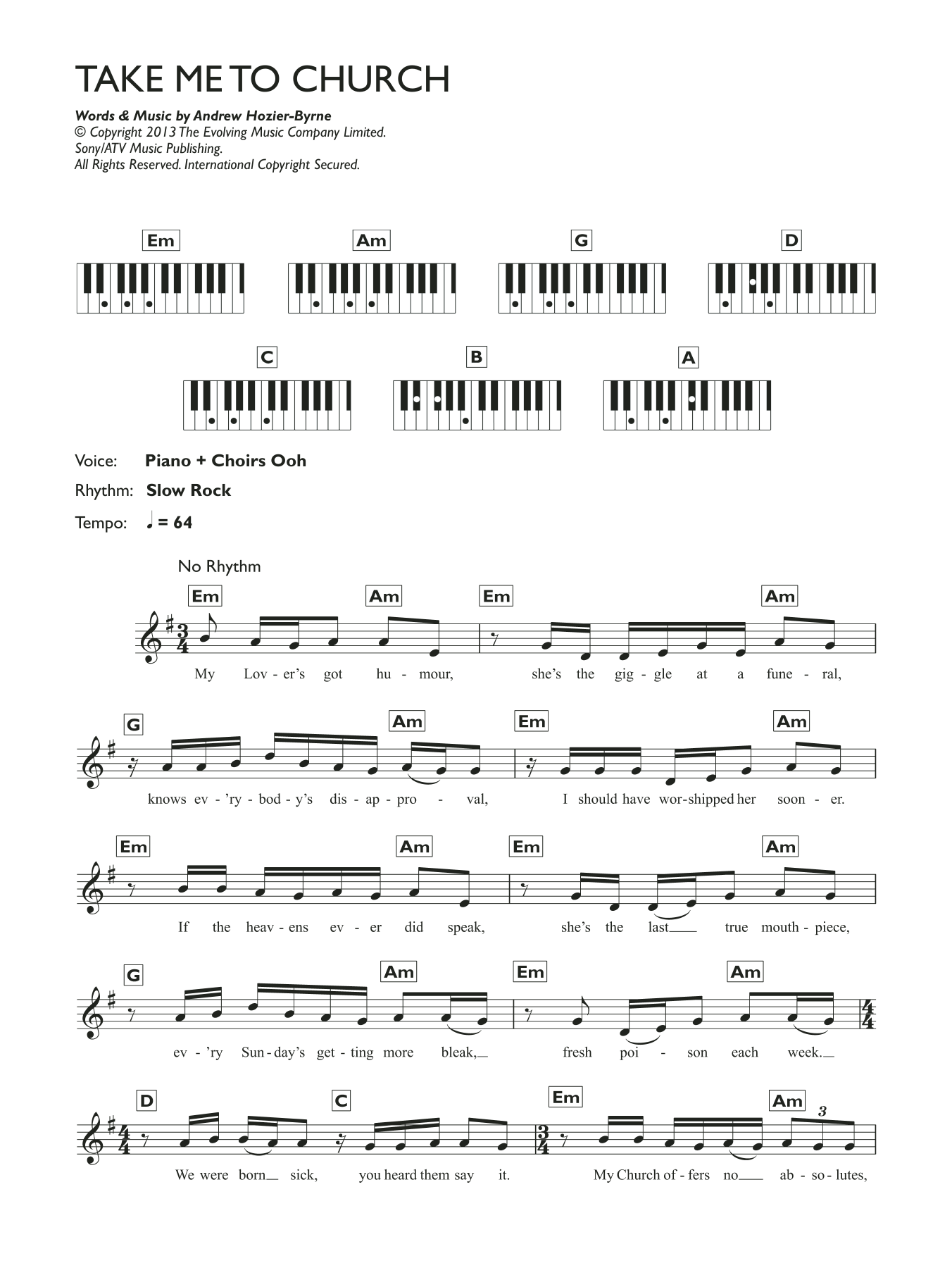 Take Me To Church abridged By Hozier Sheet Music For Piano Chords Lyrics At Sheet Music Direct Take Me To Church abridged By Hozier Sheet Music For Piano Chords Lyrics At Sheet Music Direct