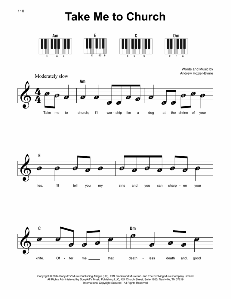 Take Me To Church By Hozier Sheet Music For Super Easy Piano At Sheet Music Direct