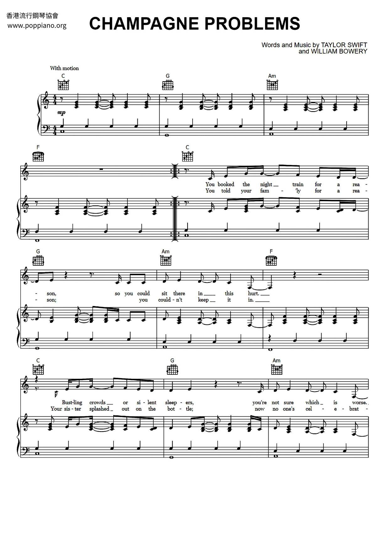 champagne problems piano sheet music