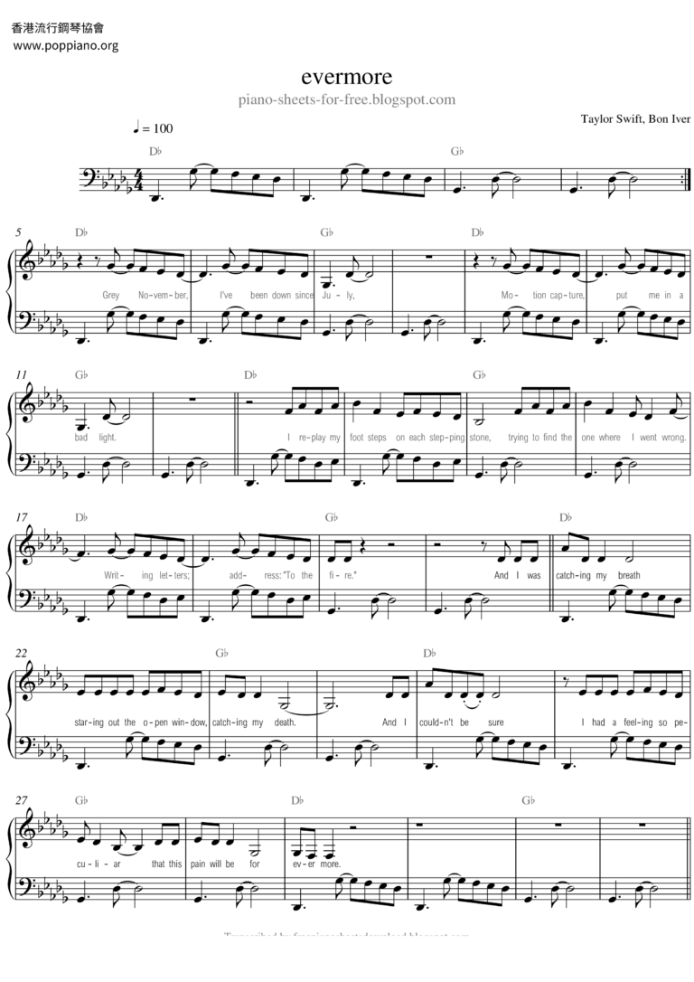  Taylor Swift Evermore Sheet Music Pdf Free Score Download 