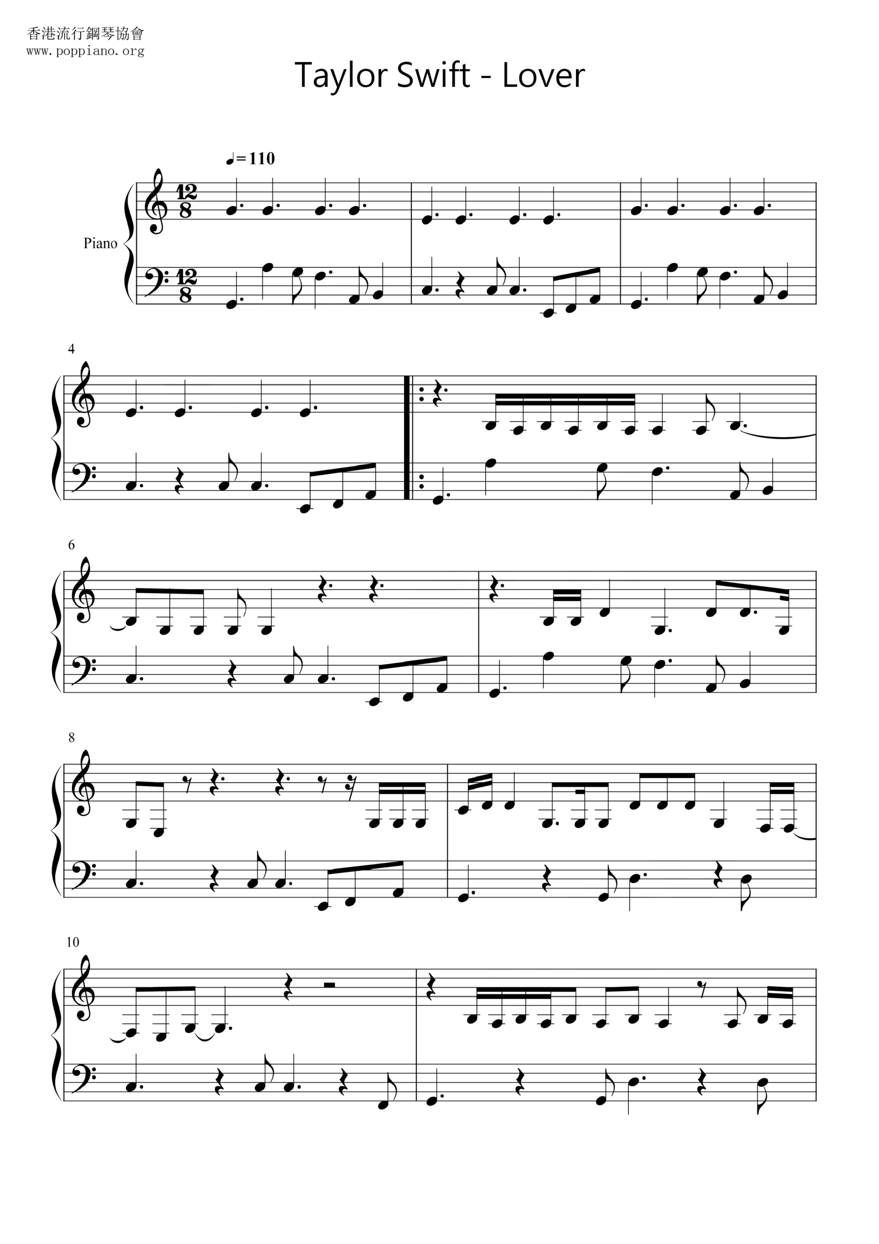  Taylor Swift Lover Sheet Music Pdf Free Score Download 