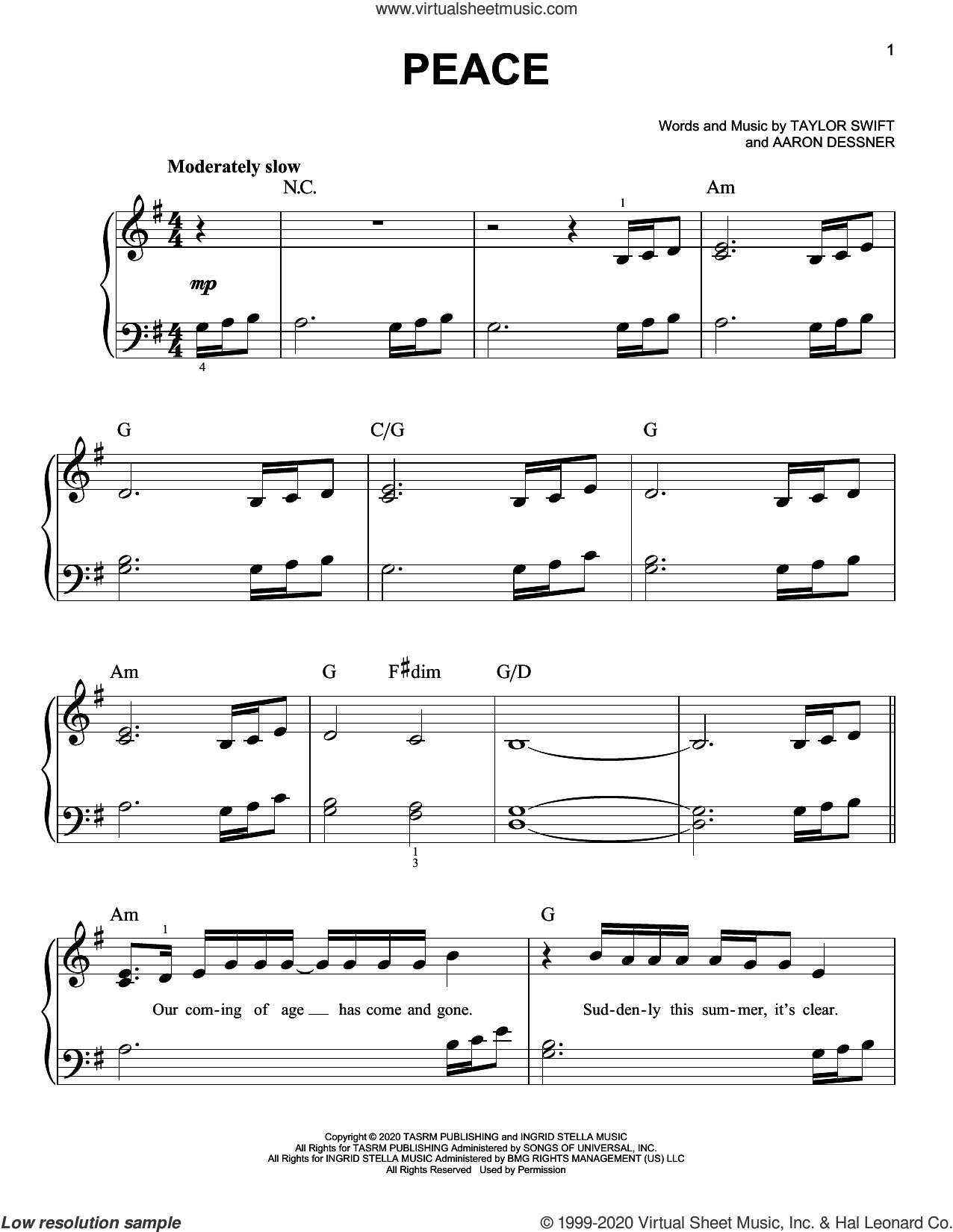 taylor swift piano sheet music