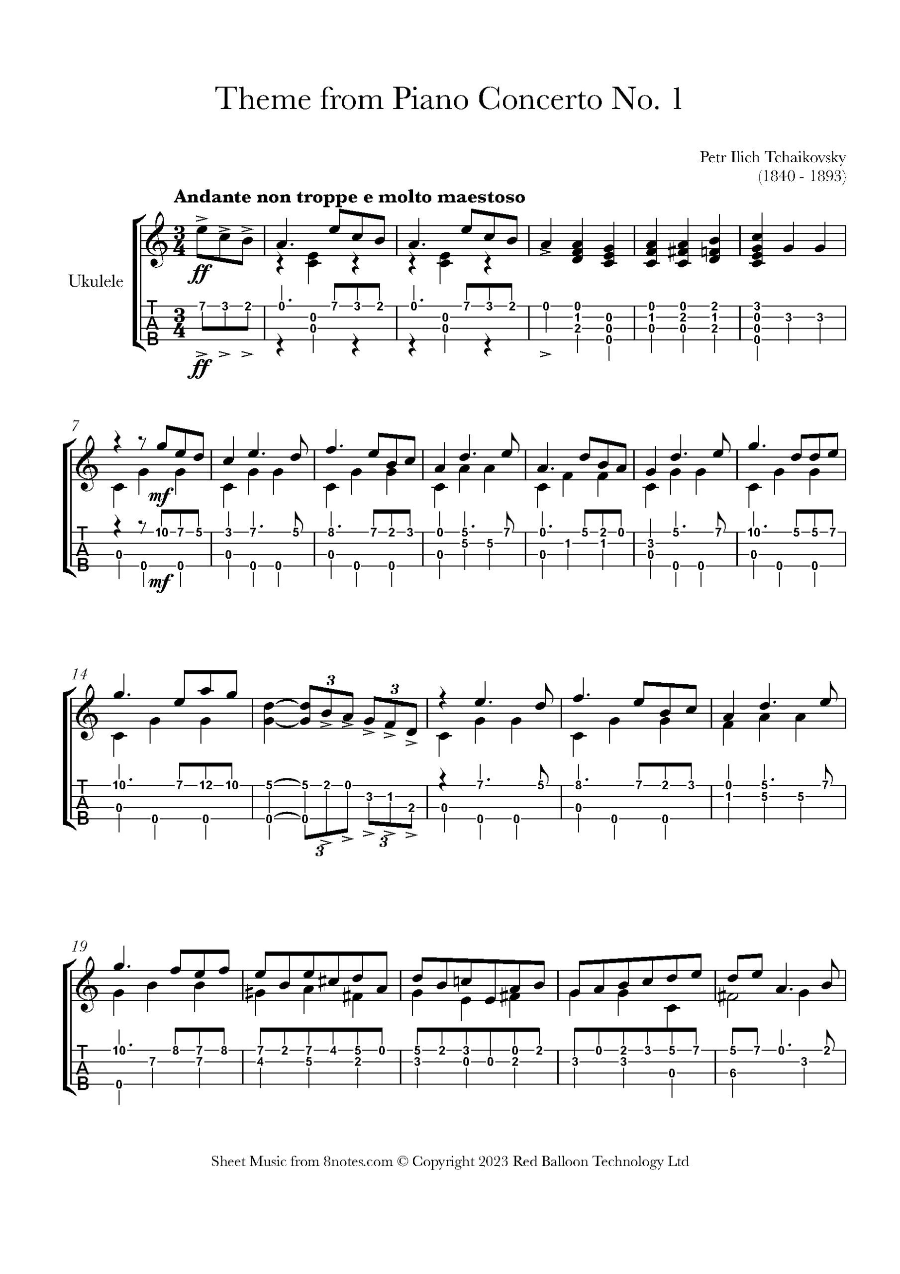 Tchaikovsky Pyotr Ilyich Theme From Piano Concerto No 1 For Ukulele Free Sheet Music For Ukulele 8notes Tchaikovsky Pyotr Ilyich Theme From Piano Concerto No 1 For Ukulele Free Sheet Music For Ukulele 8notes