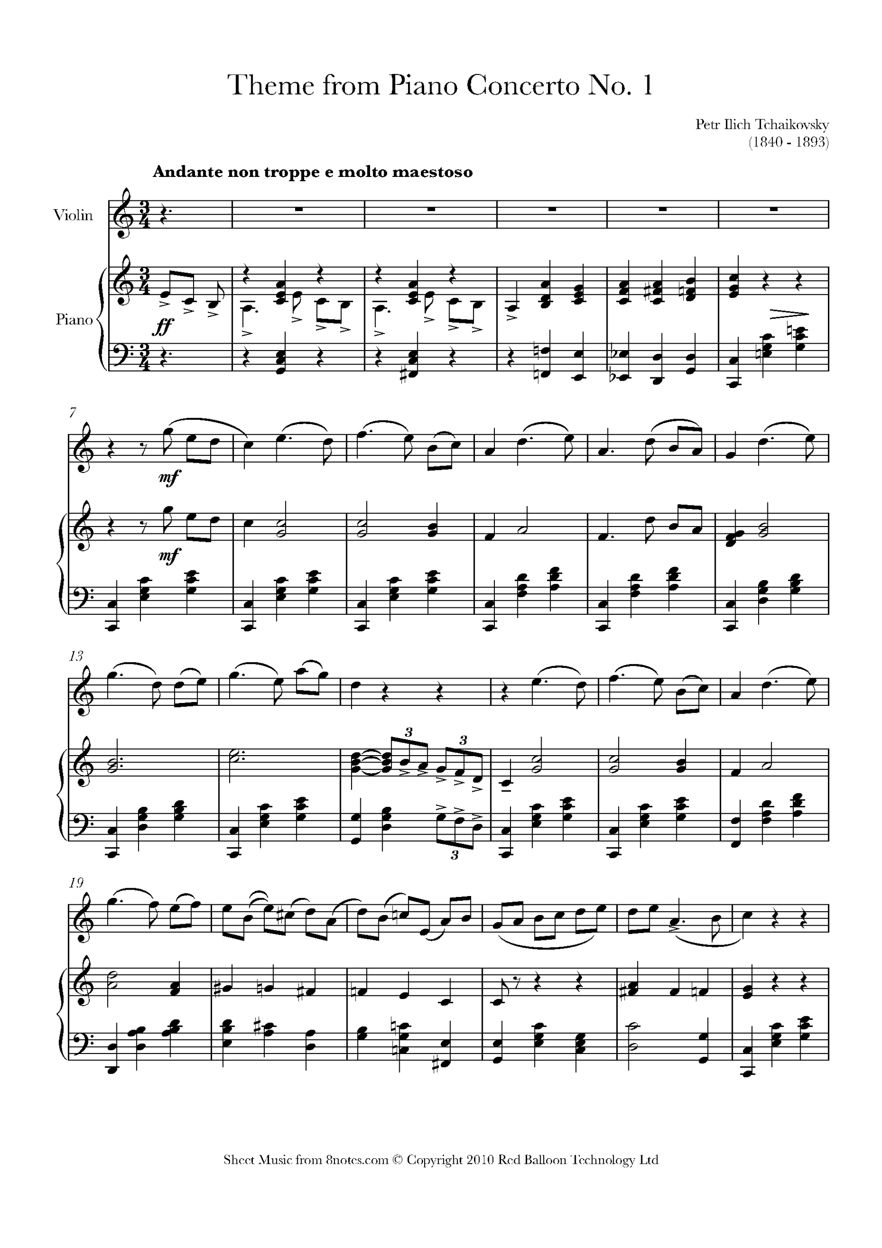 Tchaikovsky Pyotr Ilyich Theme From Piano Concerto No 1 For Violin Free Sheet Music For Violin 8notes Tchaikovsky Pyotr Ilyich Theme From Piano Concerto No 1 For Violin Free Sheet Music For Violin 8notes