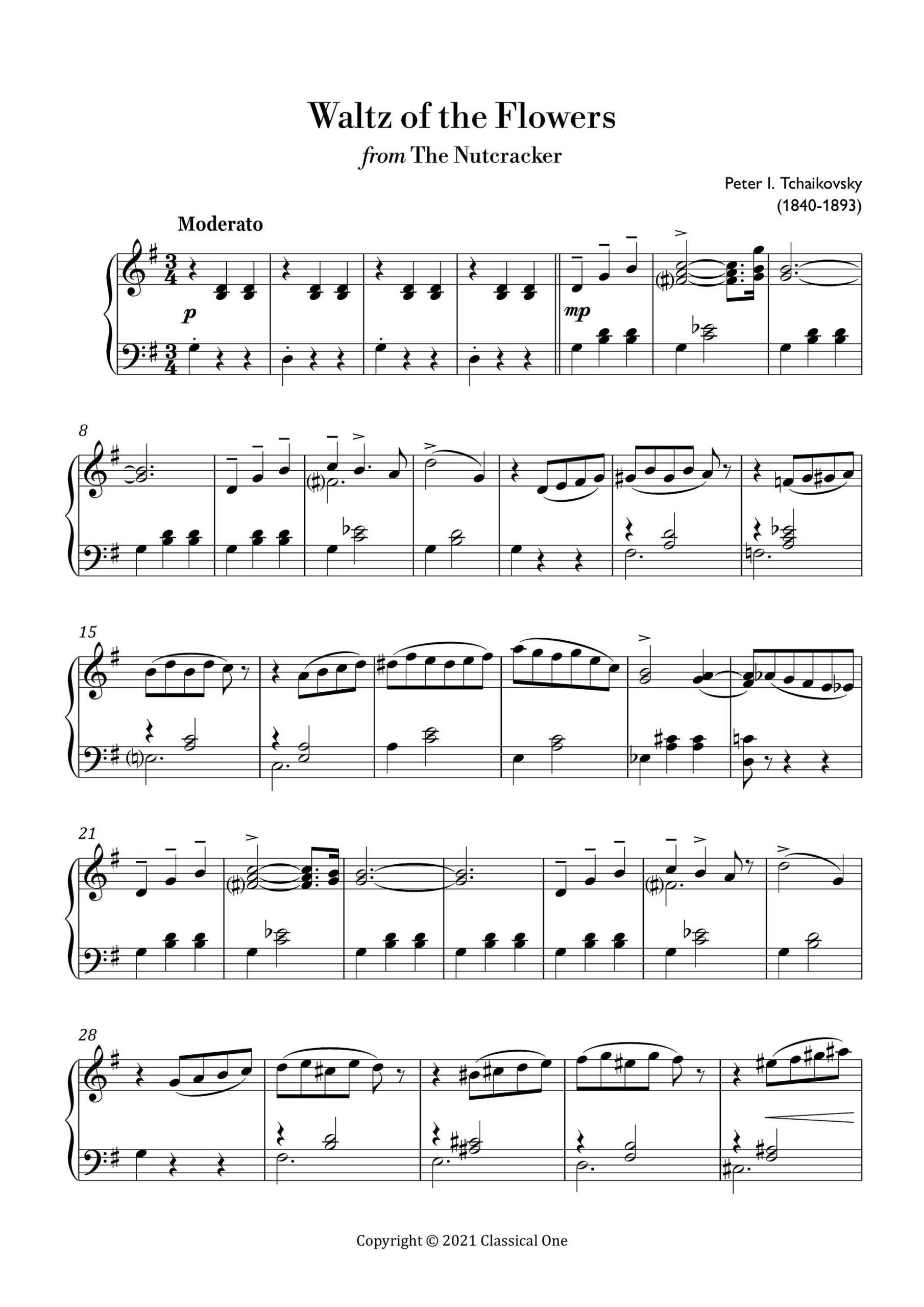Tchaikovsky Waltz Of The Flowers easy Piano Sheet Music classical Music Music Score Digital Music Score Pop Piano Songs Etsy