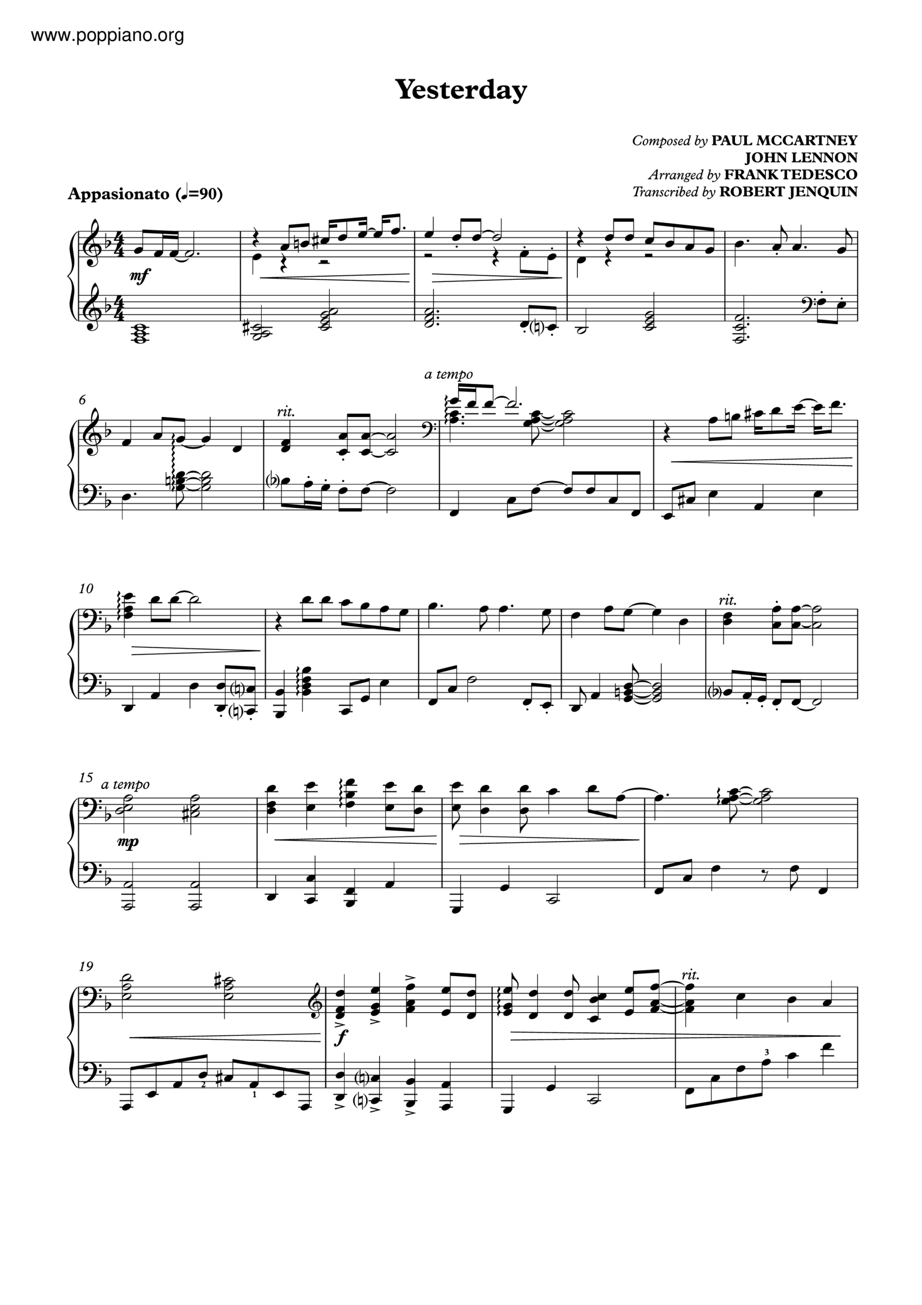 yesterday piano sheet music