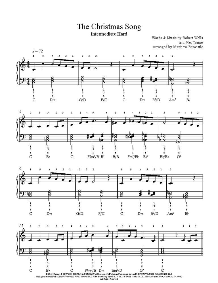 The Christmas Song By Nat King Cole Sheet Music Lesson Intermediate Level