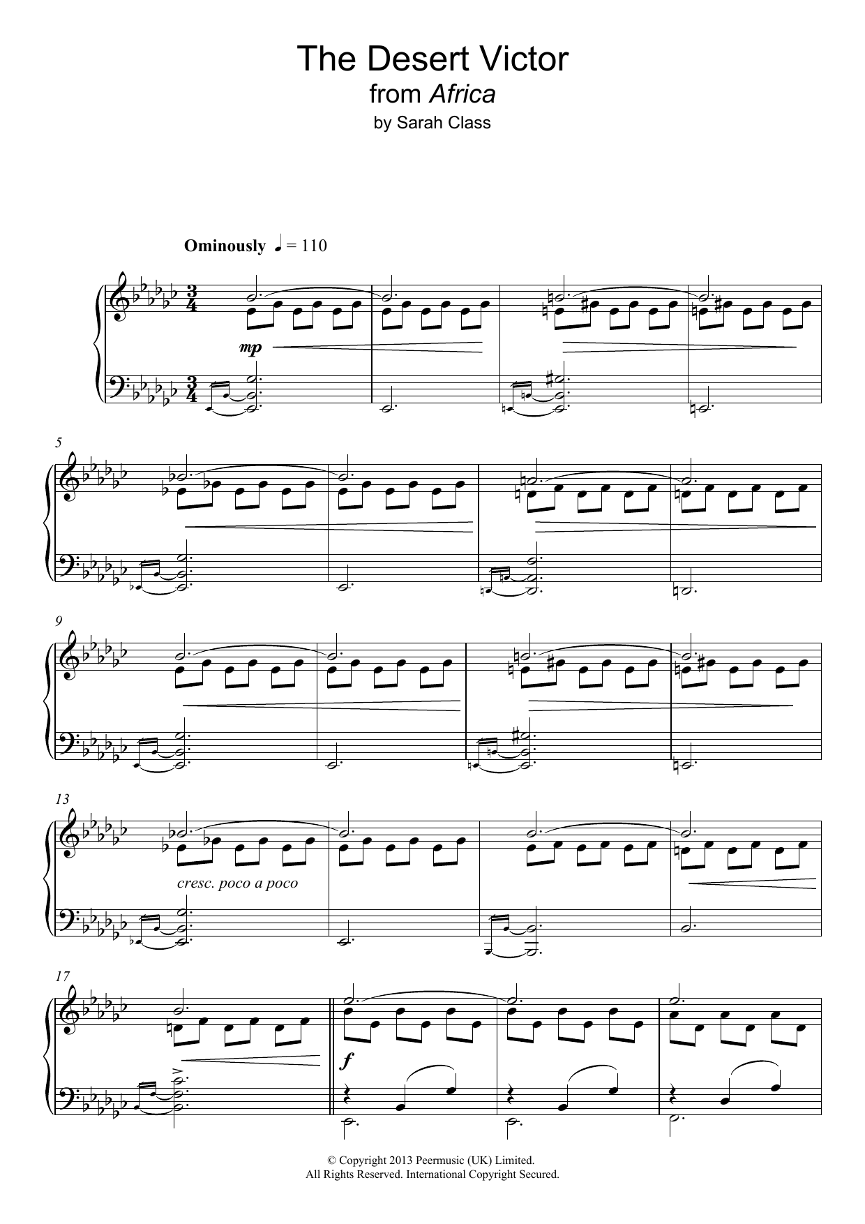 The Desert Victor from Africa By Sarah Class Sheet Music For Piano Solo At Sheet Music Direct