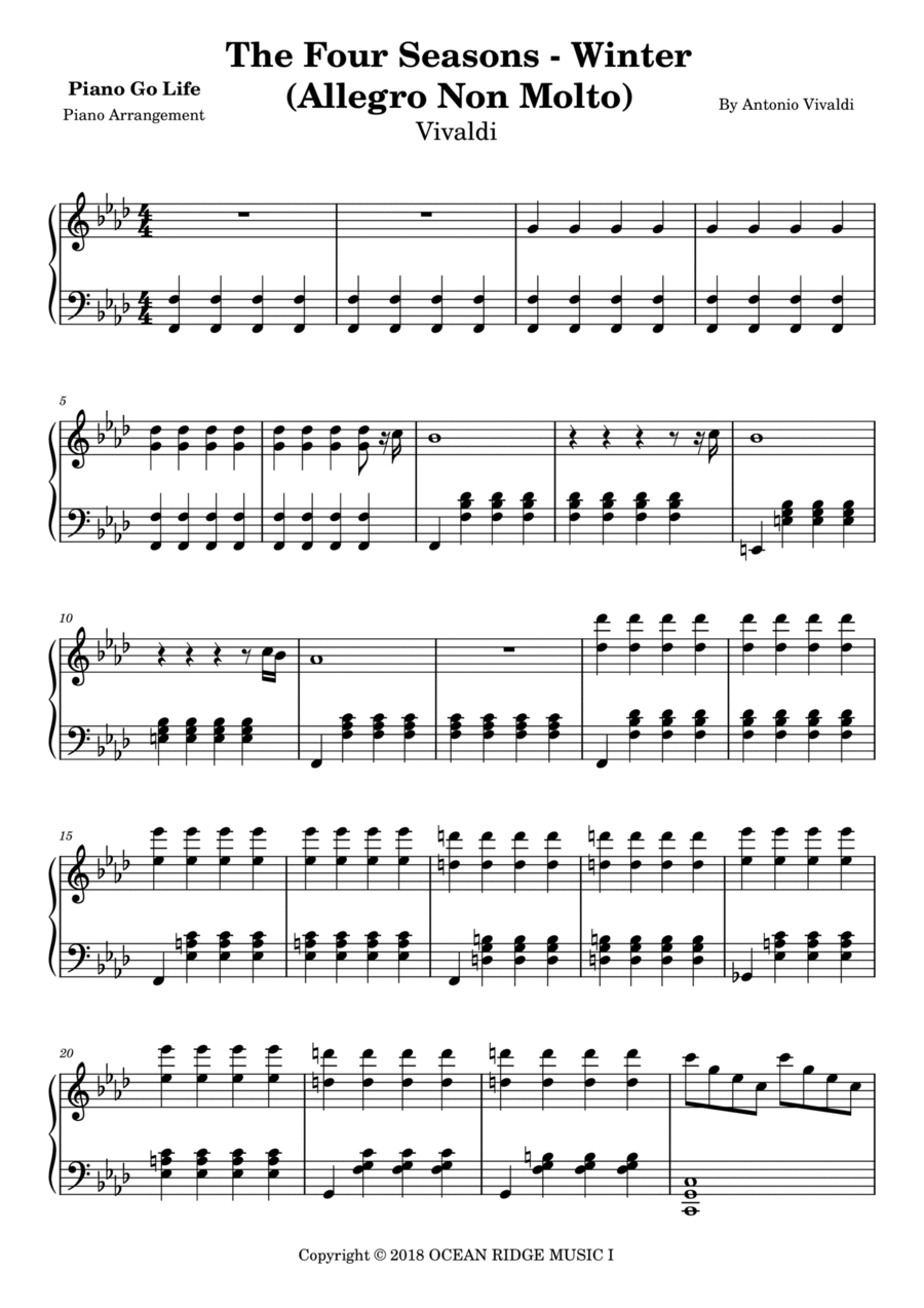 The Four Seasons Winter Allegro Non Molto By Antonio Vivaldi Piano Solo Digital Sheet Music Sheet Music Plus