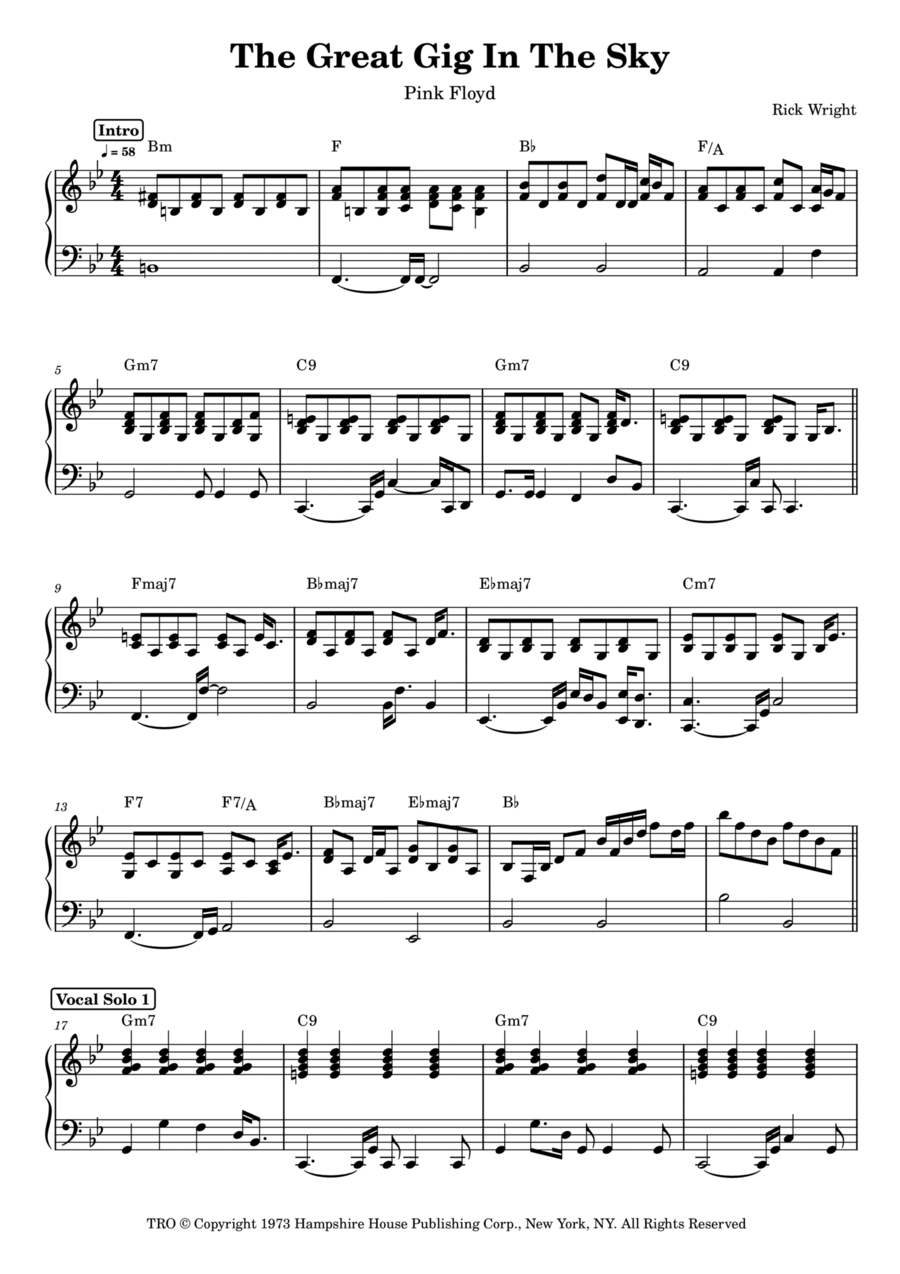 The Great Gig In The Sky By Pink Floyd Piano Solo Digital Sheet Music Sheet Music Plus The Great Gig In The Sky By Pink Floyd Piano Solo Digital Sheet Music Sheet Music Plus