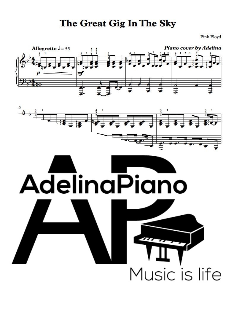 The Great Gig In The Sky Pink Floyd Piano Sheet Music