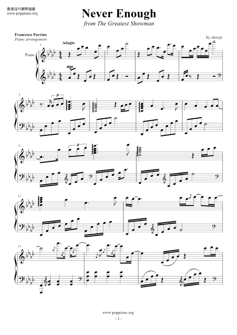  The Greatest Showman Never Enough Sheet Music Pdf Free Score Download 
