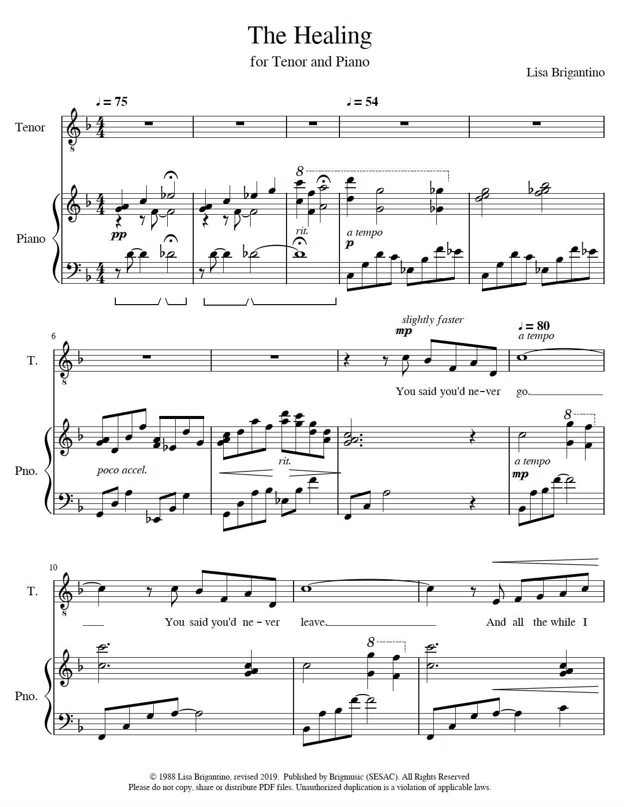 The Healing For Tenor And Piano Lisa Brigantino