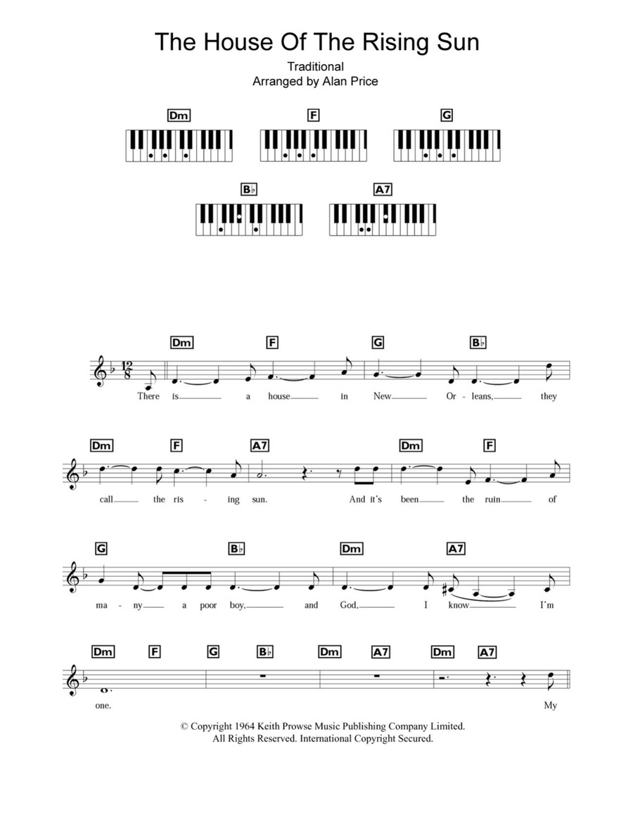 The House Of The Rising Sun By The Animals Piano Digital Sheet Music Sheet Music Plus