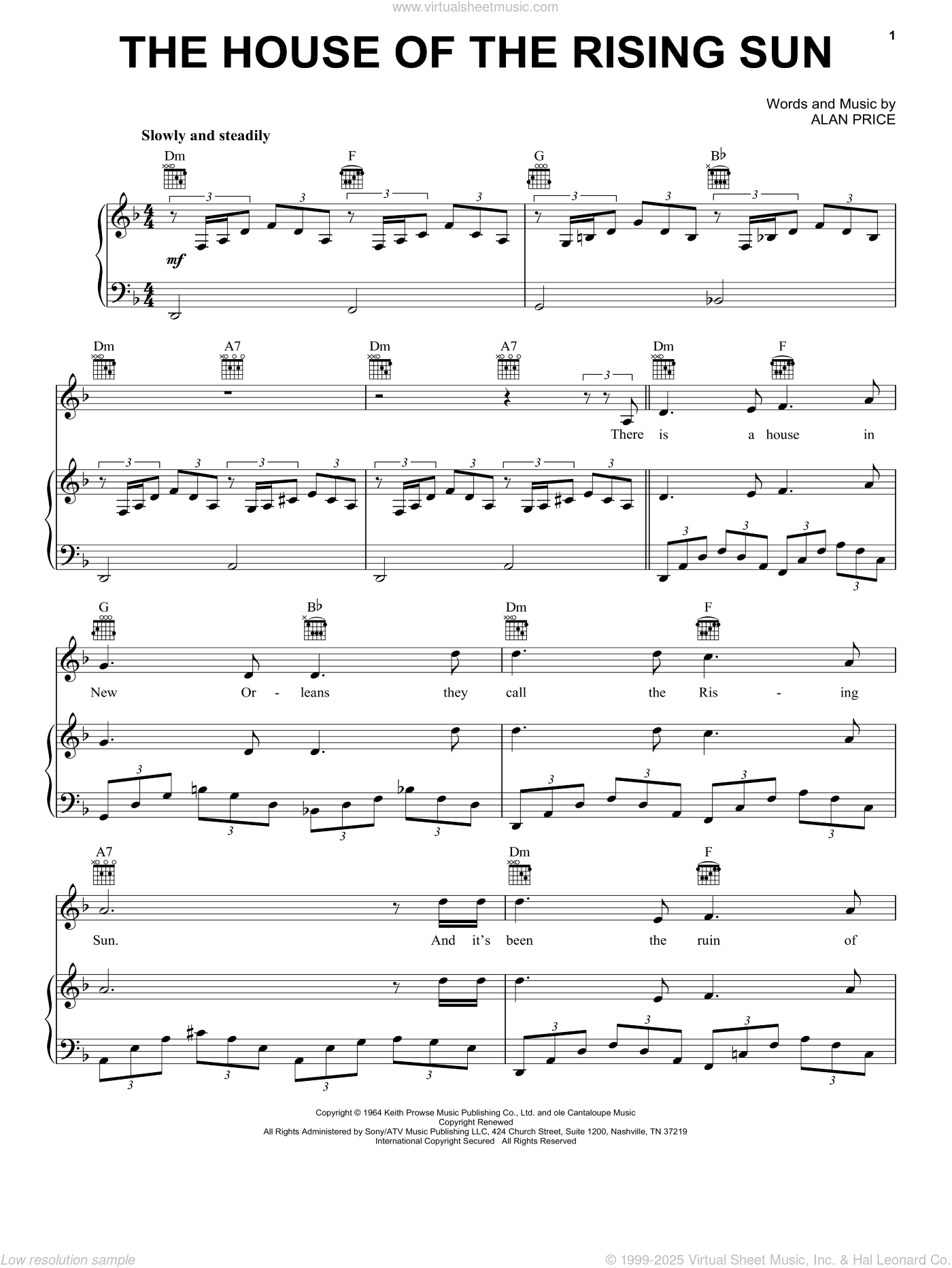 The House Of The Rising Sun Sheet Music For Voice Piano Or Guitar