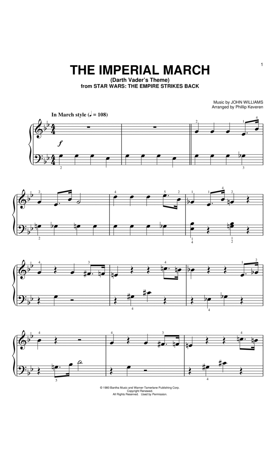 The Imperial March arr Phillip Keveren By John Williams Easy Piano Digital Sheet Music Sheet Music Plus