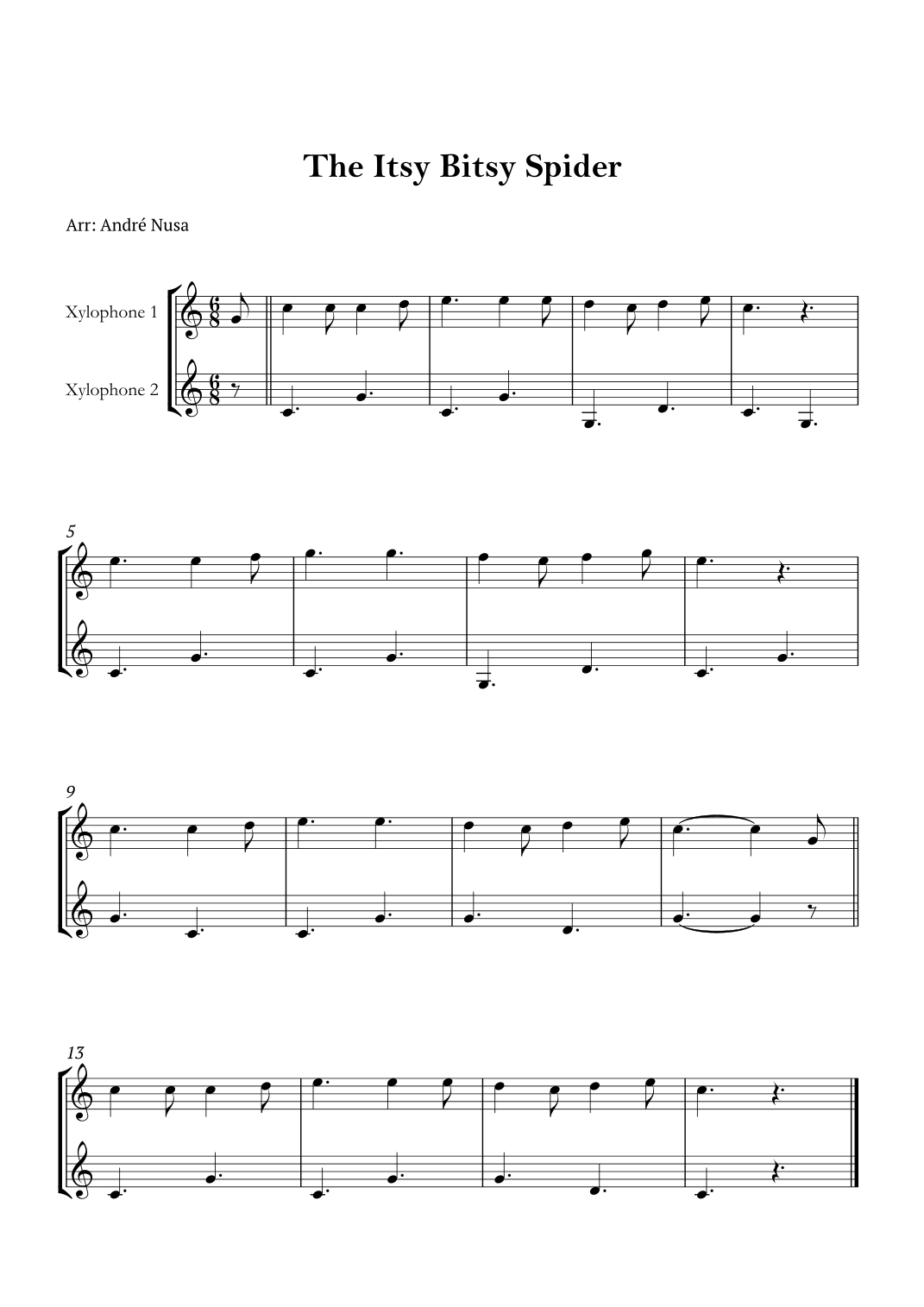 itsy bitsy spider piano sheet music