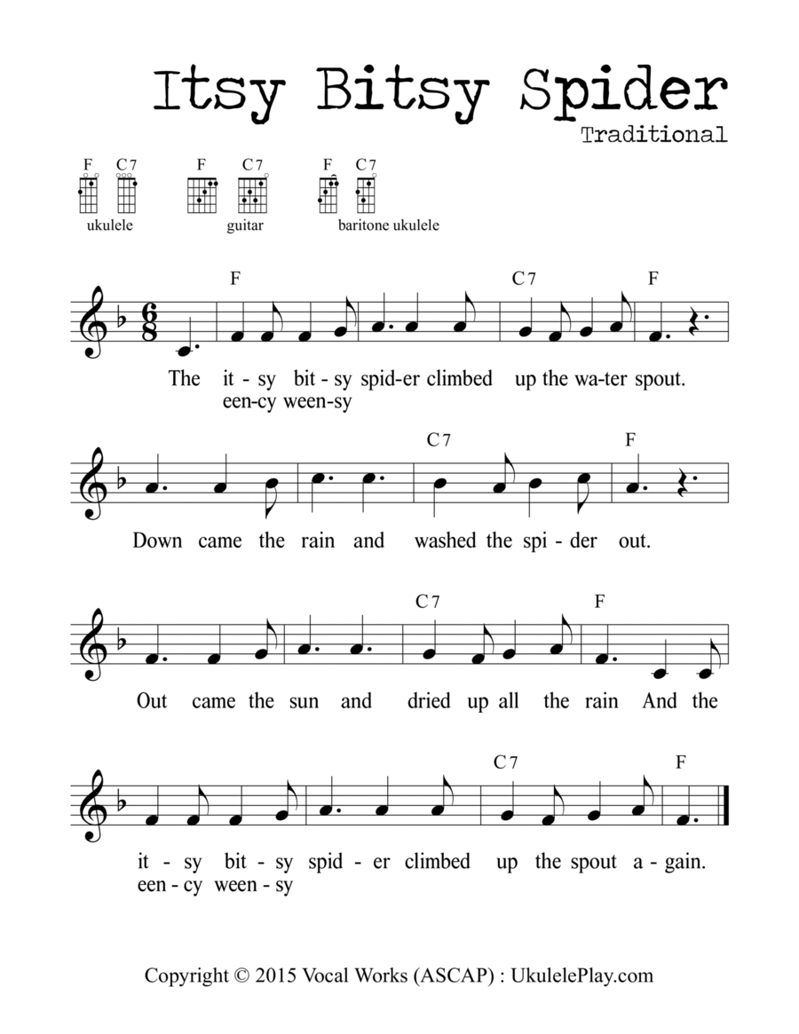 The Itsy Bitsy Spider By Traditional Easy Piano C Instrument Digital Sheet Music Sheet Music Plus