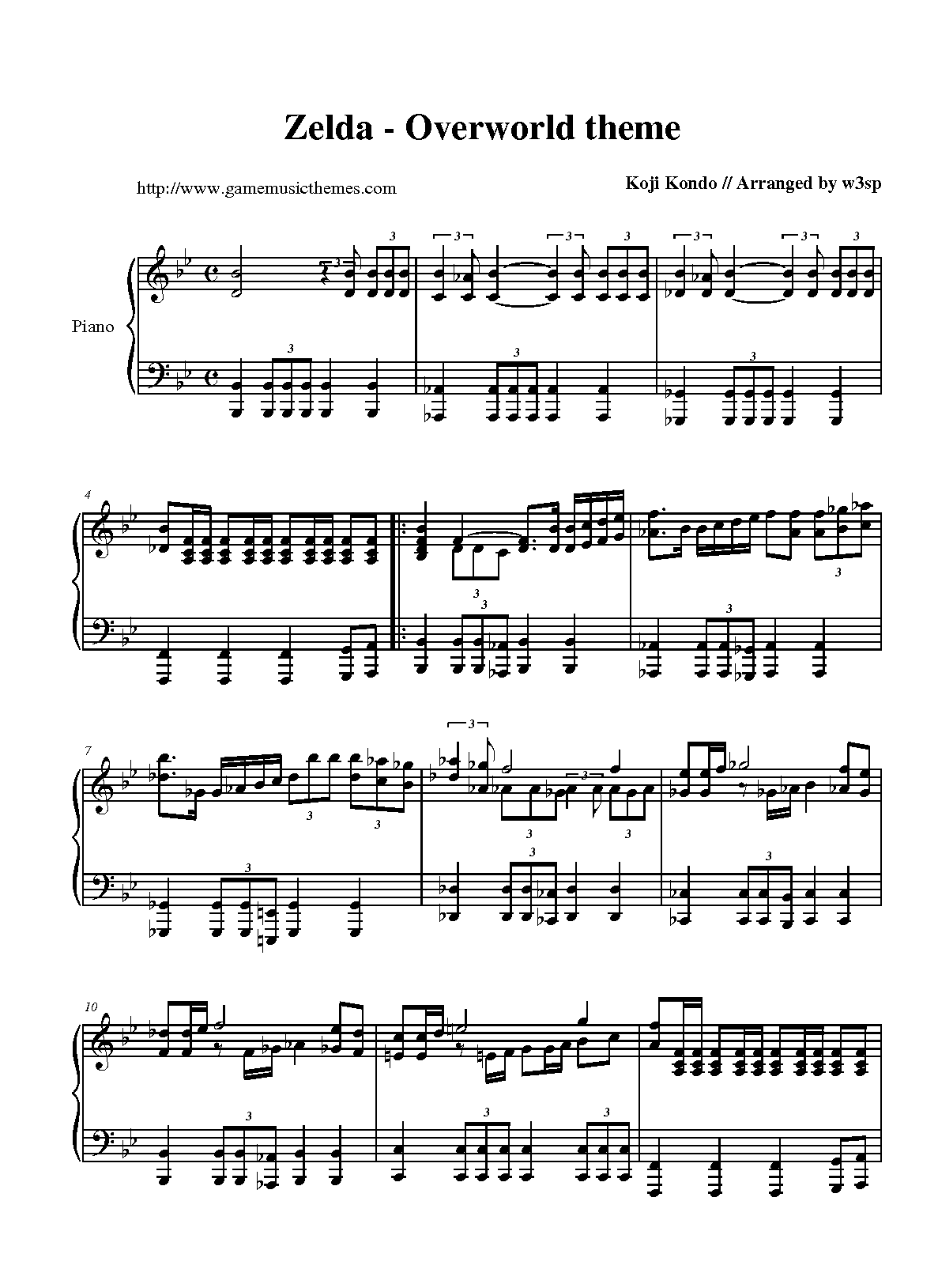 zelda piano sheet music