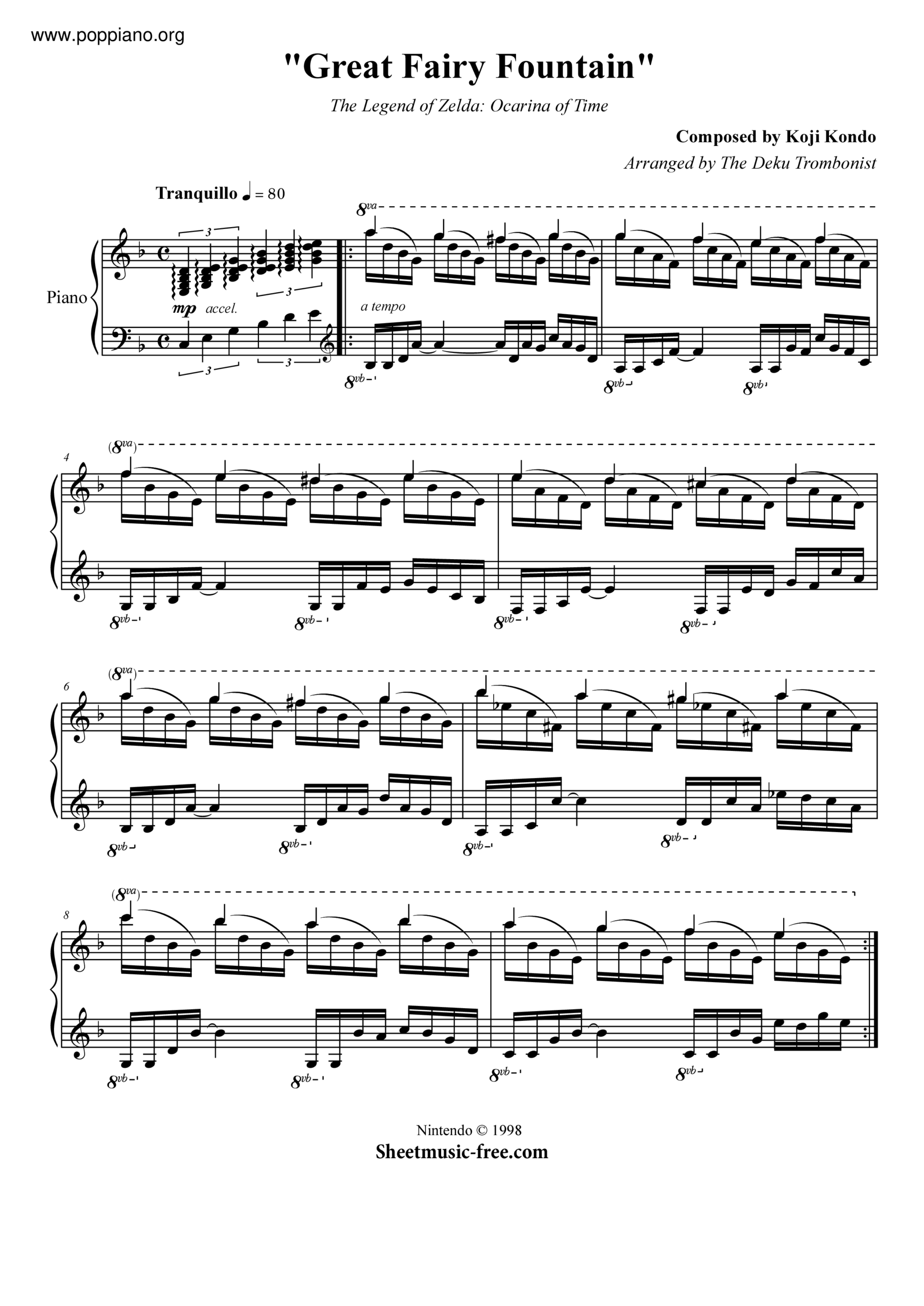  The Legend Of Zelda Ocarina Of Time Great Fairy Fountain Sheet Music Pdf Free Score Download 