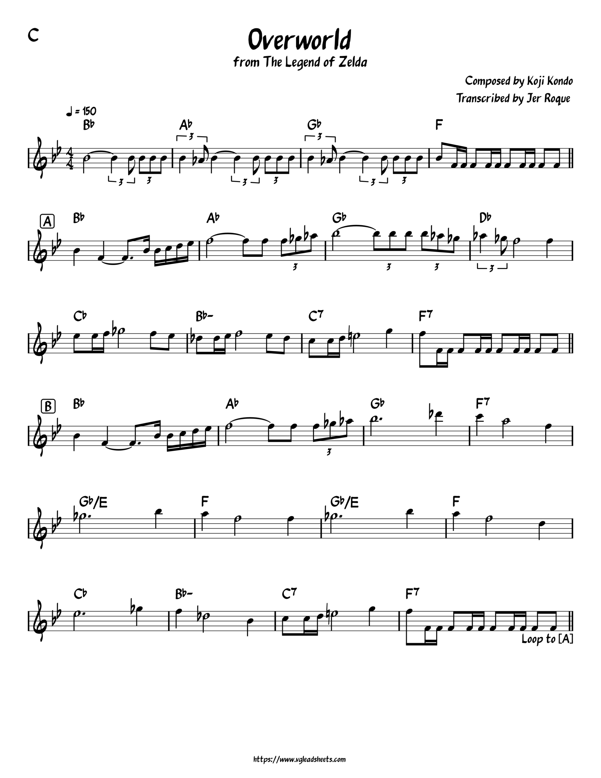 The Legend Of Zelda Overworld VGLeadSheets Lead Sheets For Video Game Music