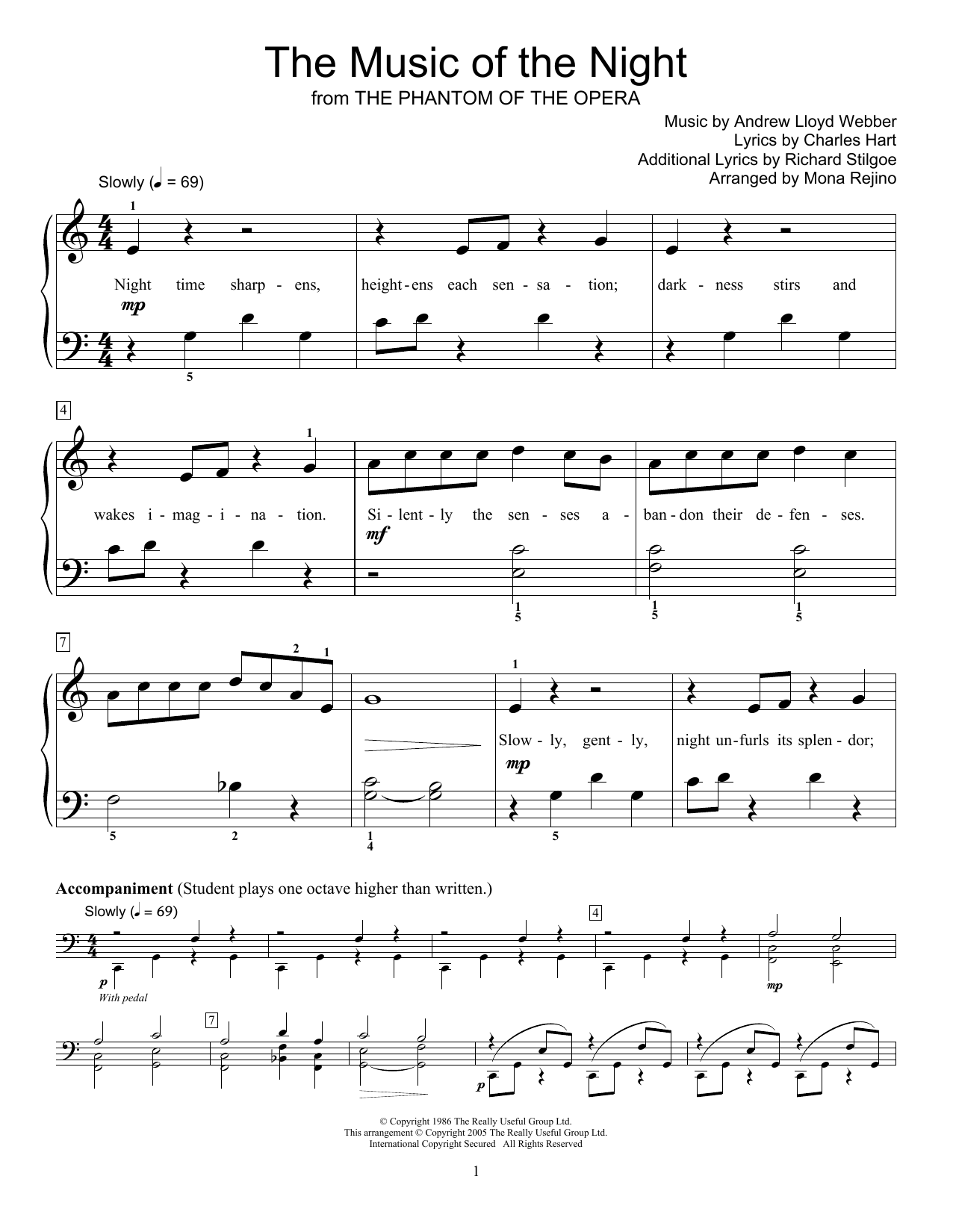 The Music Of The Night arr Mona Rejino By Andrew Lloyd Webber Sheet Music For Educational Piano At Sheet Music Direct