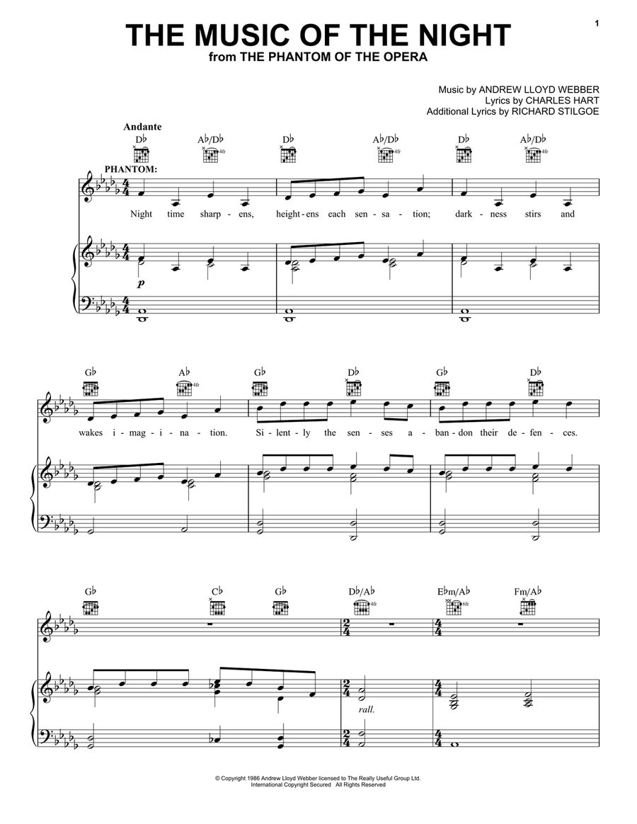 The Music Of The Night By Andrew Lloyd Webber Guitar Piano Voice Digital Sheet Music Sheet Music Plus