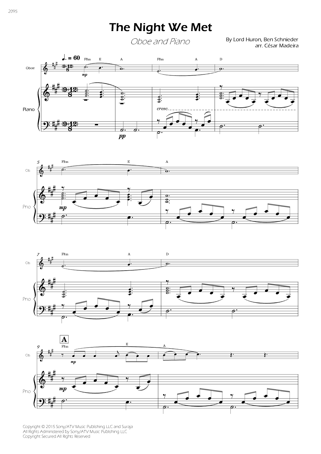 The Night We Met arr C sar Madeira By Lord Huron Sheet Music For Oboe And Piano At Sheet Music Direct