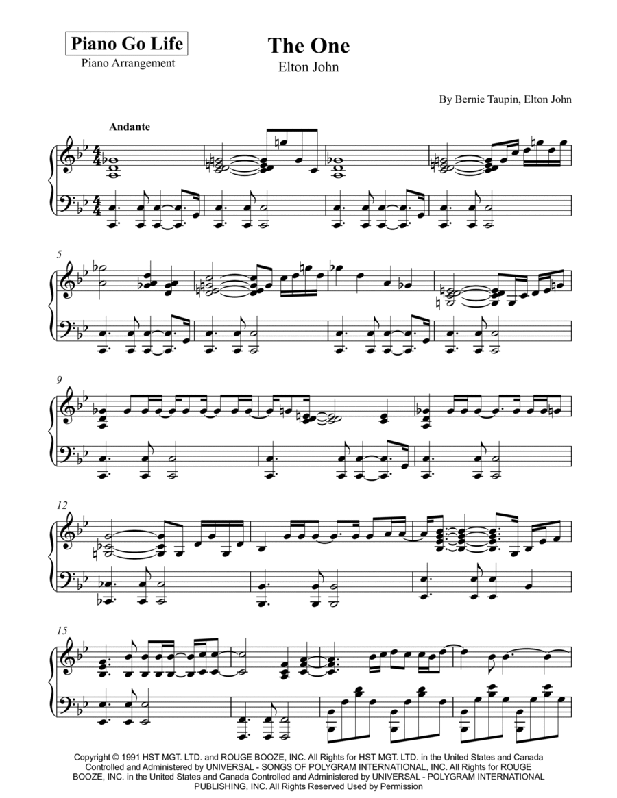 The One arr Piano Go Life By Elton John Sheet Music For Piano Solo At Sheet Music Direct The One arr Piano Go Life By Elton John Sheet Music For Piano Solo At Sheet Music Direct