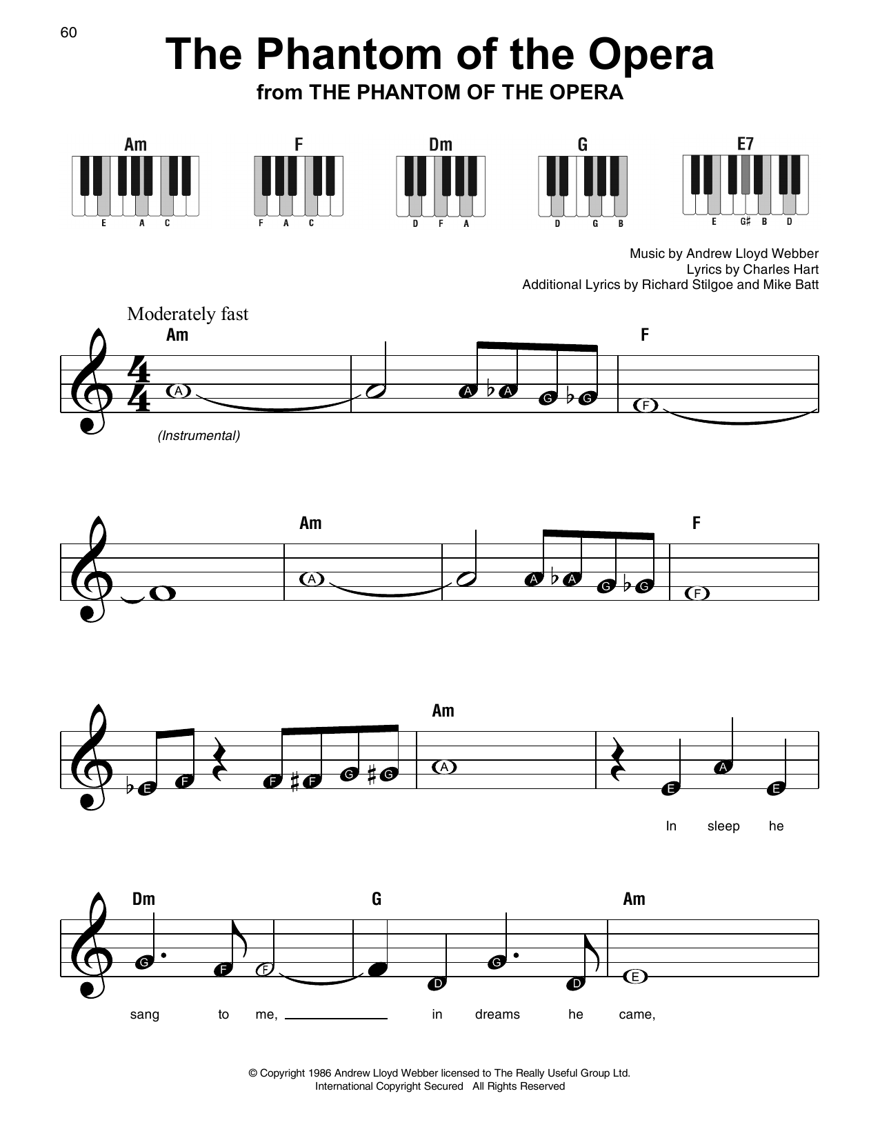 The Phantom Of The Opera By Andrew Lloyd Webber Sheet Music For Super Easy Piano At Sheet Music Direct