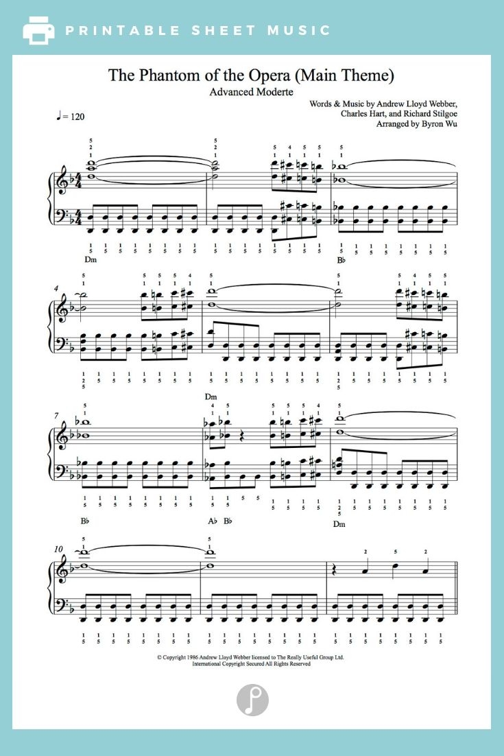 The Phantom Of The Opera Piano Sheet Music Advanced Level