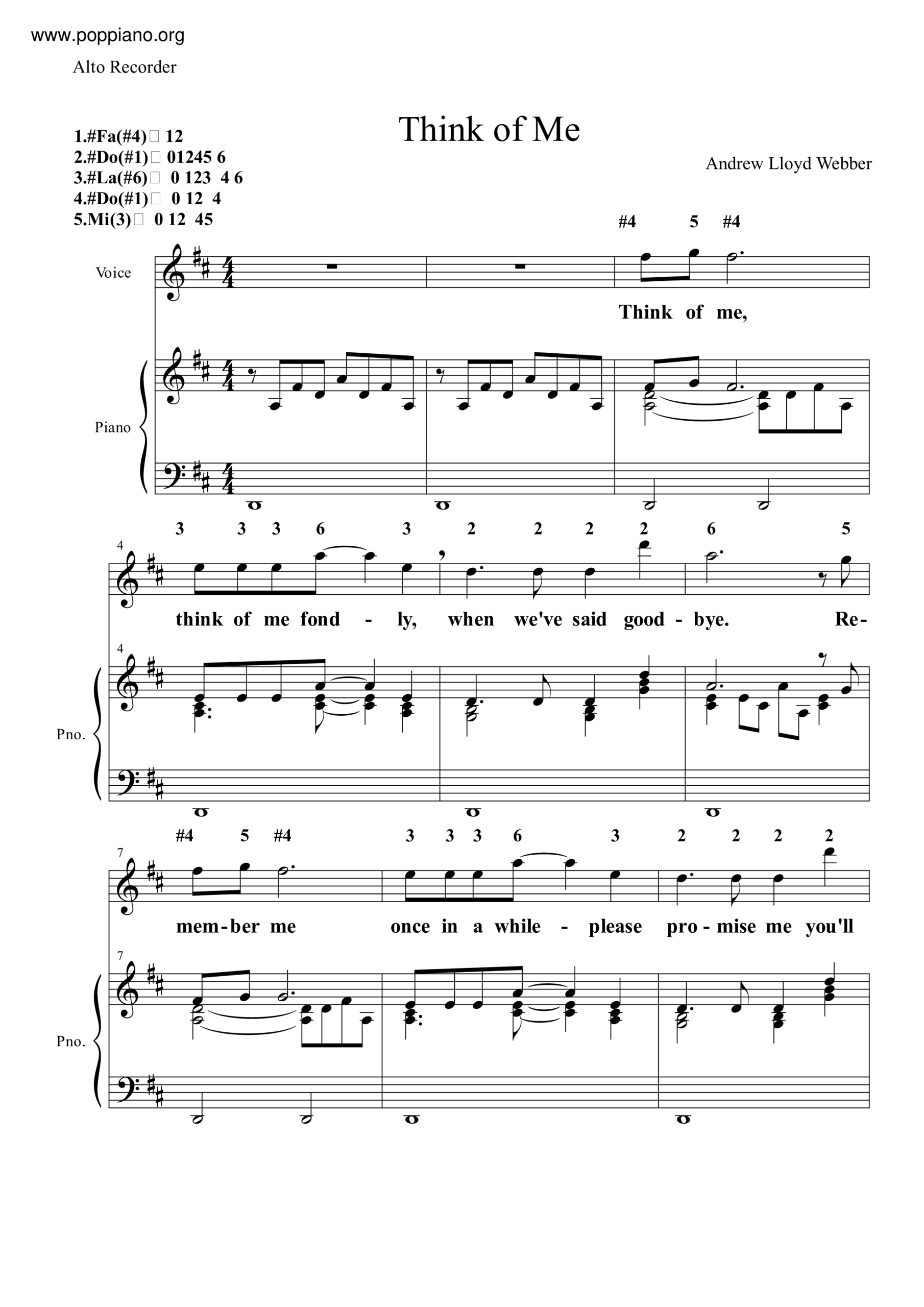  The Phantom Of The Opera Think Of Me Sheet Music Piano Score Free PDF Download HK Pop Piano Academy