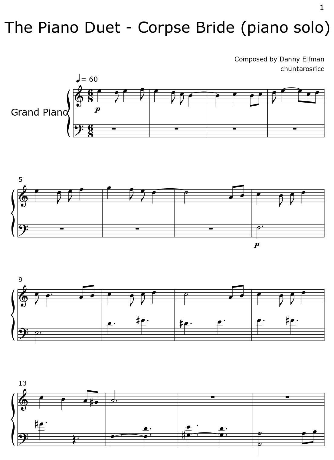 The Piano Duet Corpse Bride piano Solo Flat