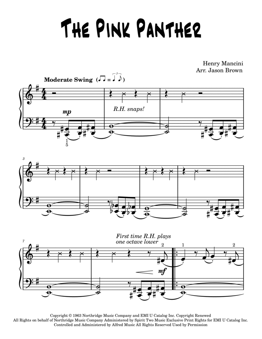 The Pink Panther arr Jason Brown By Henry Mancini Sheet Music For Easy Piano At Sheet Music Direct